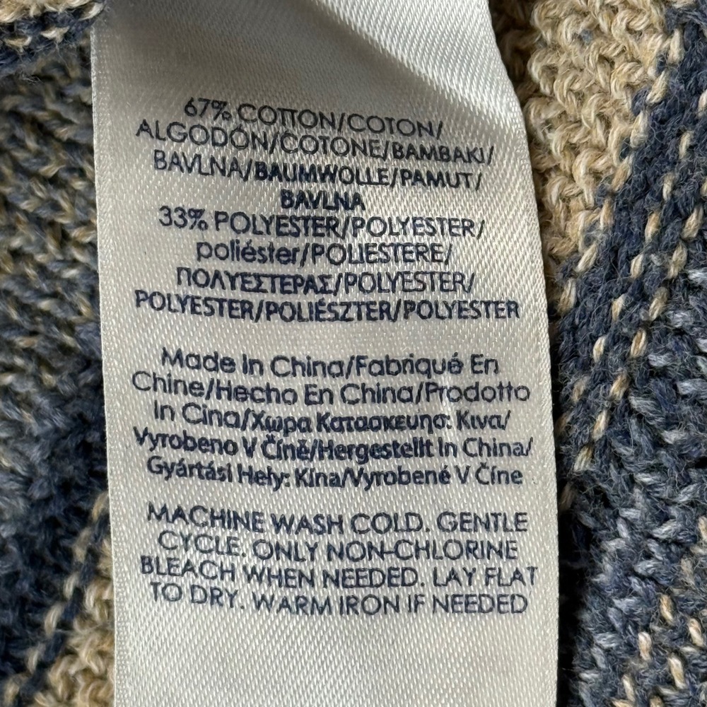 Chaps Womens Blue Tan Southwestern Fair Isle Lace Up V-Neck Knit Sweater Large - Picture 4 of 7